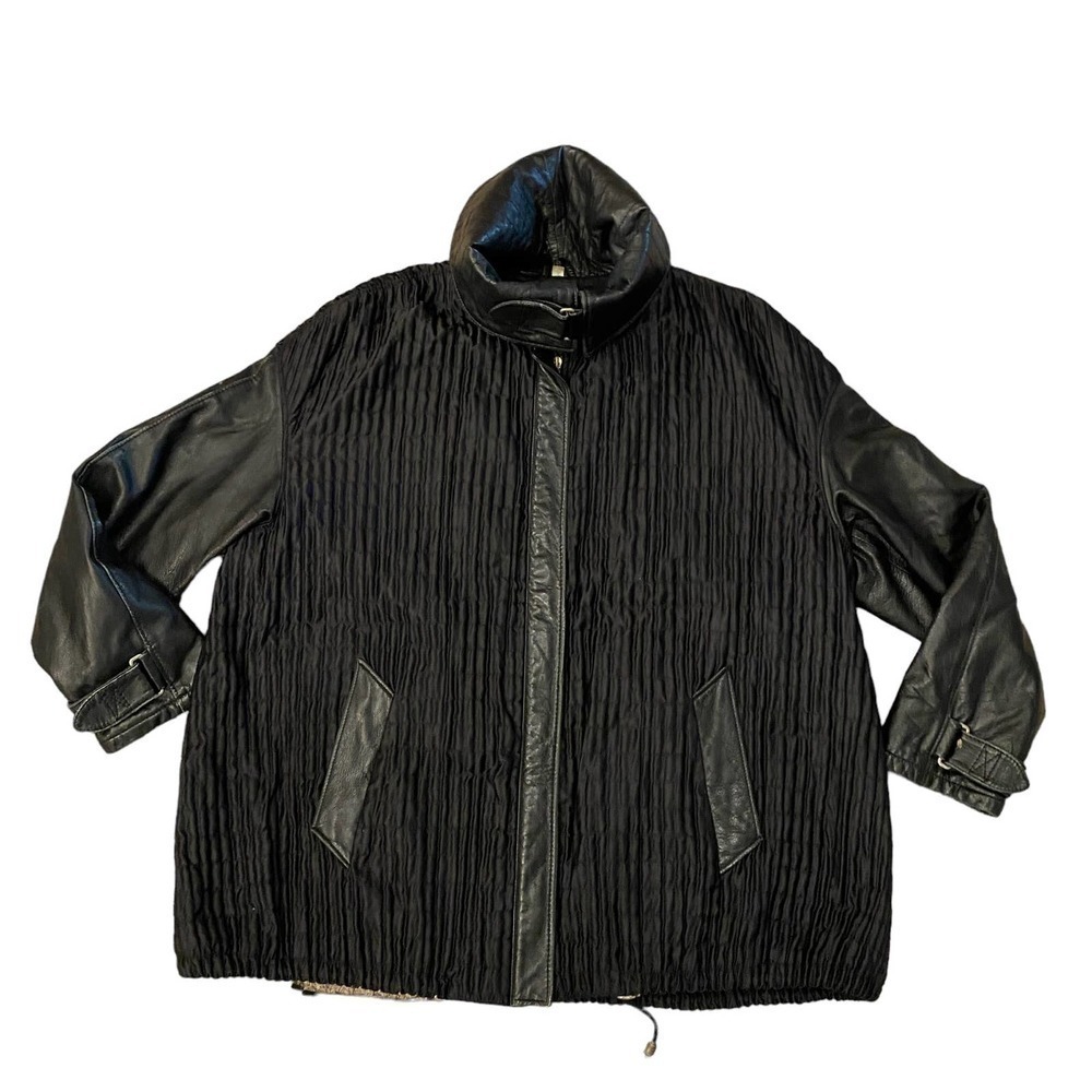 Artico Black Full Zip Spread Collar Peacock Royal Leather Jacket Womens Size 44